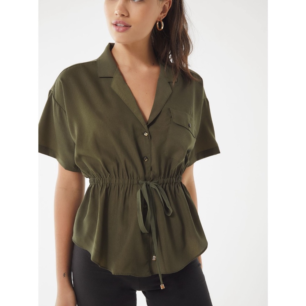 UO Drawstring Safari Button Down Shirt